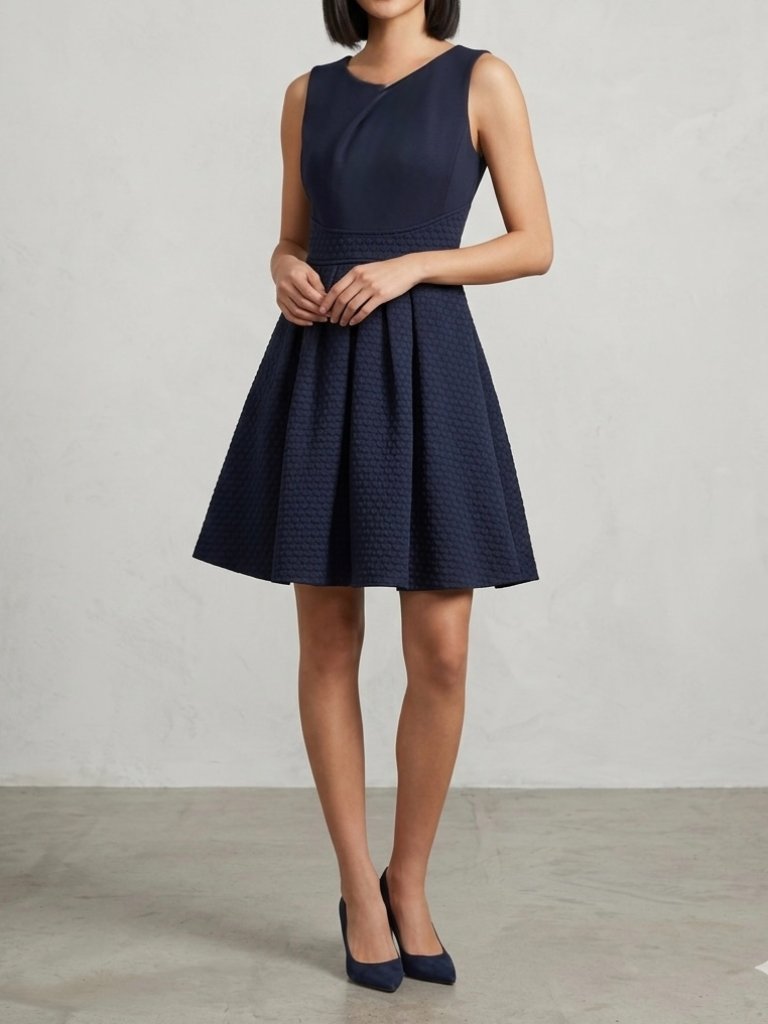 Chopin Roma Navy Fit & Flare Textured Dress Made In Italy Sz 46 (Us 10/M) Luxury